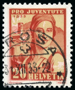 Stamp of Switzerland / Schweiz » Schweiz ab 1907 1933 Pro Juventute Tessinerin mit kopfstehendem Unterdruck