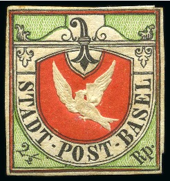 Stamp of Switzerland / Schweiz » Kantonalmarken » Basel Erste nicht verausgabte Auflage Basler Taube in leuchtend