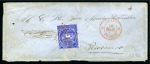 Stamp of Ecuador 1872 Envelope from Quito to Riobamba with 1865-72 1/2r deep blue, lost with manuscript note on reverse