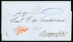 Stamp of Peru » General Issues 1863 (Feb 8) Wrapper from Islay to Arequipa with 1860 1p rose-red DIAGONAL BISECT