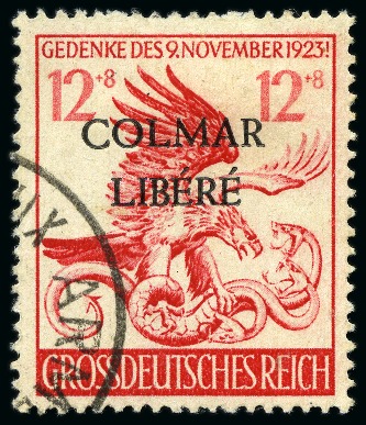 Stamp of France » Libération COLMAR libéré en 2 lignes sur timbre allemand, TB,