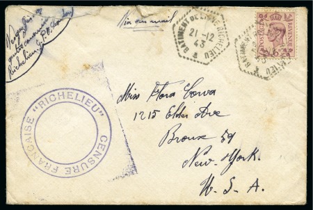 Stamp of France » Guerre RICHELIEU Lettre pour les USA avec GB 6p bol. Bâtiment