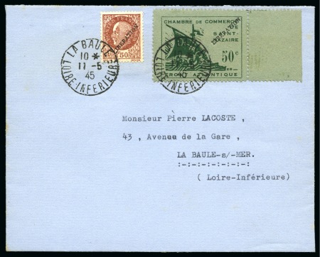 Stamp of France » Libération ST NAZAIRE Lettre avec 50c Chambre de commerce surchargé