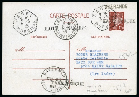Stamp of France » Libération GUERANDE 2 entiers postaux 1F20 Pétain : un avec surcharge