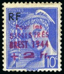 Stamp of France » Libération BREST 3 valeurs Pour les sinistrés, plus LA MURE tête