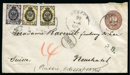 Stamp of Russia » Russia / Soviet Union Collections and Lots 1869-1923 Group of 54 covers addressed to Switzerland including 1869 cover with two 10k cancelled in red