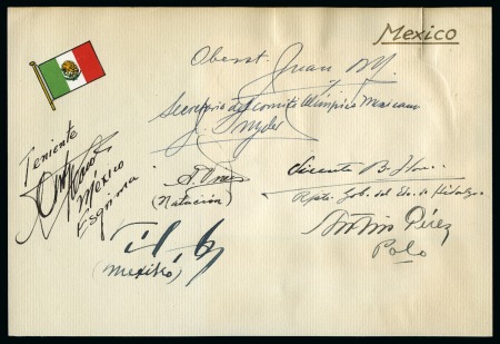 Stamp of Olympics » 1936 Berlin » Documents, Programmes, Tickets, etc. Piece signed by members of the Mexico Olympic team