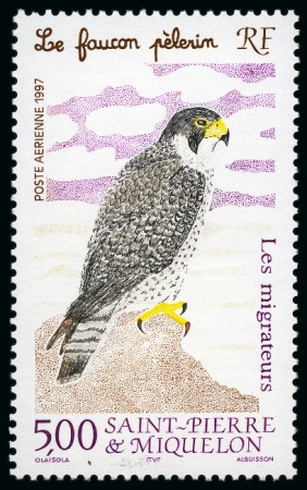Stamp of Colonies françaises » St. Pierre et Miquelon 1997 Poste Aérienne 5F Faucon pélerin, Variété