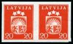 Stamp of Latvia 1940 Coat of Arms: Attractive group of trial colour proofs, showing twenty imperforate pairs