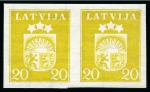Stamp of Latvia 1940 Coat of Arms: Attractive group of trial colour proofs, showing twenty imperforate pairs