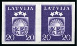 Stamp of Latvia 1940 Coat of Arms: Attractive group of trial colour proofs, showing twenty imperforate pairs