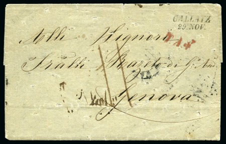 Stamp of Romania » Austrian Levant Post Offices 1854 Disinfected entire to Genova, bearing clear italic