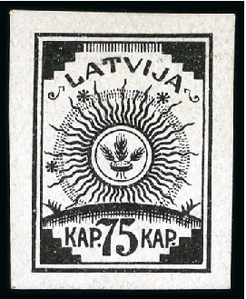 Stamp of Latvia 1919 Forth Issue: 3k to 75k imperforated archival proofs