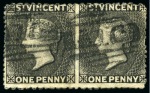 Stamp of St. Vincent THE UNIQUE IMPERFORATE BETWEEN PAIR: 1875-78 Wmk Small Star (sideways) 1d black pair with IMPERFORATE BETWEEN variety