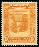 Stamp of Jamaica 1919-21 1s Orange-Yellow & Red-Orange with INVERTED FRAME variety, mint