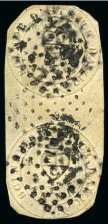 Stamp of India » 1852 Scinde Dawk 1/2a white, vertical used pair, type D, cut round with *