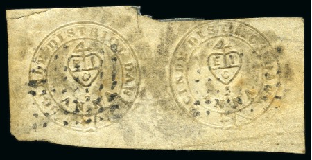 Stamp of India » 1852 Scinde Dawk 1/2a white, horizontal used pair, type B + E, with (*)