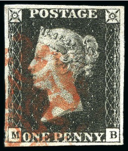 Stamp of Great Britain » 1840 1d Black and 1d Red plates 1a to 11 1840 1d Black pl.7 MB with good margins, neat red MC