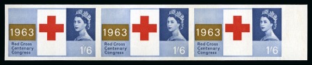 Stamp of Great Britain » Queen Elizabeth II 1963 Red Cross Centenary Congress (ordinary paper) 1s6d imperforate imprimatur in mint nh right marginal horizontal strip