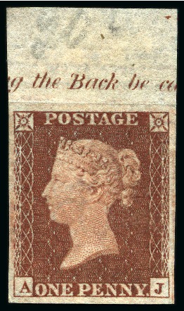 Stamp of Great Britain » 1854-70 Perforated Line Engraved 1854-57 1d Red-Brown pl.202 AJ imperforate imprimatur