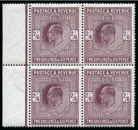Stamp of Great Britain » King Edward VII » 1911-13 Somerset House Issues 1911-13 Somerset House 2s6d dull reddish purple mint nh left hand marginal block of four