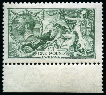 Stamp of Great Britain » King George V » 1913-19 Seahorse Issues 1913 Waterlow Seahorse £1 green mint lower marginal