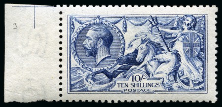 Stamp of Great Britain » King George V » 1913-19 Seahorse Issues 1915 De La Rue Seahorses 10s deep blue (worn plate) mint nh left hand marginal