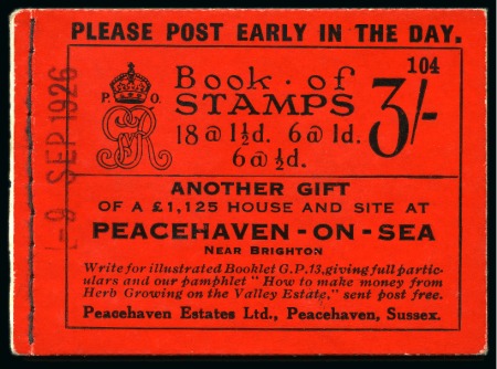 Stamp of Great Britain » Booklets 1924 3s Booklet, edition no.104, each pane overprinted "CANCELLED" type 28 overprint