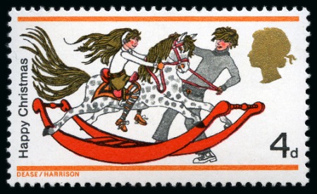 Stamp of Great Britain » Queen Elizabeth II 1968 Christmas 4d with ULTRAMARINE OMITTED (Girl's jumper) variety