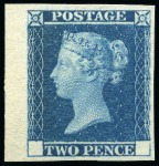 Stamp of Great Britain » Line Engraved Essays, Plate Proofs, Colour Trials and Reprints 1841 2d Blue trial in lower left corner marginal example from the trial sheet of twelve with blank corner letters