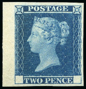 Stamp of Great Britain » Line Engraved Essays, Plate Proofs, Colour Trials and Reprints 1841 2d Blue trial in lower left corner marginal example from the trial sheet of twelve with blank corner letters