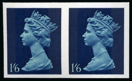 Stamp of Great Britain » Queen Elizabeth II 1967-70 Machins 1s6d greenish blue & deep blue (2 bands) imperforate imprimatur pair