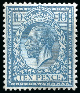 Stamp of Great Britain » King George V » 1912-24 Profile Head Issues 1912-24 Wmk Royal Cypher 10d turquoise-blue with watermark inverted and reversed, mint nh