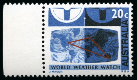 Stamp of Australia » Commonwealth of Australia 1968 Weather Watch 20c with ERROR WHITE OMITTED (radio waves) in mint nh left marginal