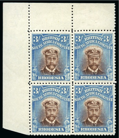 Stamp of Rhodesia 1913-22 3s Chestnut and Bright Blue, head die II, perf 14, in mint nh upper left corner block of 4