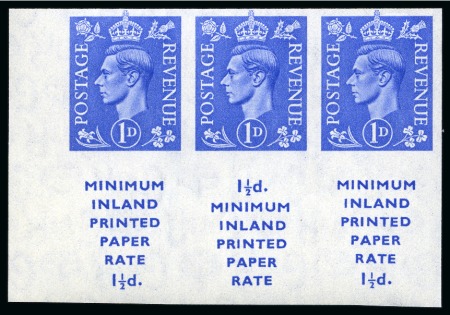 Stamp of Great Britain » King George VI 1950-52 1d Light Ultramarine (wmk inverted) mint nh imperforate marginal imprimatur booklet pane