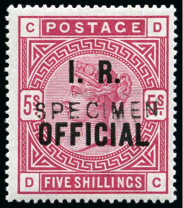 Stamp of Great Britain » Officials INLAND REVENUE: 1890 5s Rose I. R. Official mint lh with "SPECIMEN" type 11