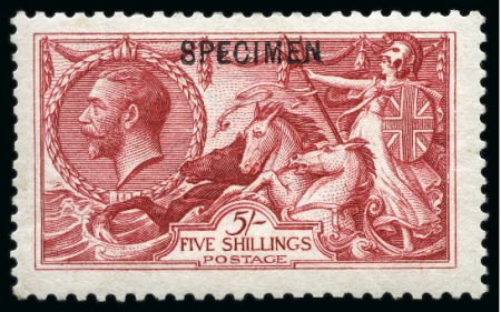 Stamp of Great Britain » King George V » 1913-19 Seahorse Issues 1913 Waterlow 5s rose carmine Seahorse with "SPECIMEN" type 26 overprint