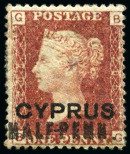 Stamp of Cyprus » Overprinted Stamps of Great Britain 1881 1/2d on 1d (18mm surcharge) red pl.205 with "HALF-PENN" variety, mint