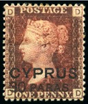 Stamp of Cyprus » Overprinted Stamps of Great Britain 1881 30pa on 1d group incl. pl.201 used, pl.216 mint (2, one small part og), pl.217 mint and pl.220 mint 