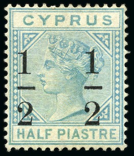 Stamp of Cyprus » Queen Victoria Keyplate Issues 1886 Wmk CC 1/2 on 1/2pi (fractions 8mm apart) emerald-green unused