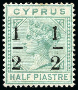 Stamp of Cyprus » Queen Victoria Keyplate Issues 1886 Wmk CC 1/2 on 1/2pi (fractions 8mm apart) emerald-green mint og