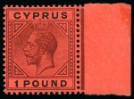 Stamp of Cyprus » King George V Issues 1921-23 £1 Purple & Black on red mint lh right marginal & 10s mint