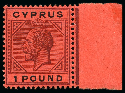 Stamp of Cyprus » King George V Issues 1921-23 £1 Purple & Black on red mint lh right marginal & 10s mint