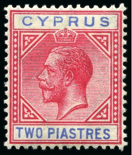 Stamp of Cyprus » King George V Issues 1921-23 Multi Script CA 2pi carmine & blue with BROKEN BOTTOM LEFT TRIANGLE variety