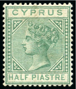 Stamp of Cyprus » Queen Victoria Keyplate Issues 1882-86 1/2pi EMERALD-GREEN mint hr