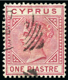 Stamp of Cyprus » Queen Victoria Keyplate Issues 1882 1pi Rose with TOP LEFT TRIANGLE DETACHED variety, used