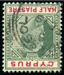 Stamp of Cyprus » King Edward VII Issues 1902-04 Wmk CA 1/2pi green & carmine with INVERTED WATERMARK, used