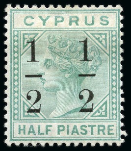 Stamp of Cyprus » Queen Victoria Keyplate Issues 1886 Wmk CC 1/2 on 1/2pi (fractions approx. 6mm apart) mint part og
