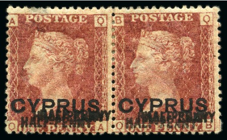 Stamp of Cyprus » Overprinted Stamps of Great Britain 1881 1/2d on 2d (13mm surcharge) pl.215 with TRIPLE SURCHARGE, mint part og